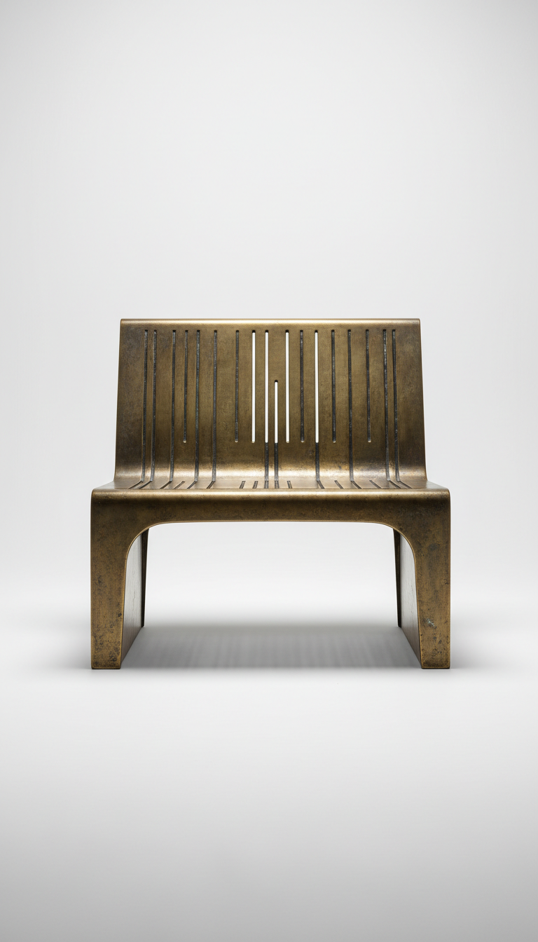 Architectural bench in aged brass