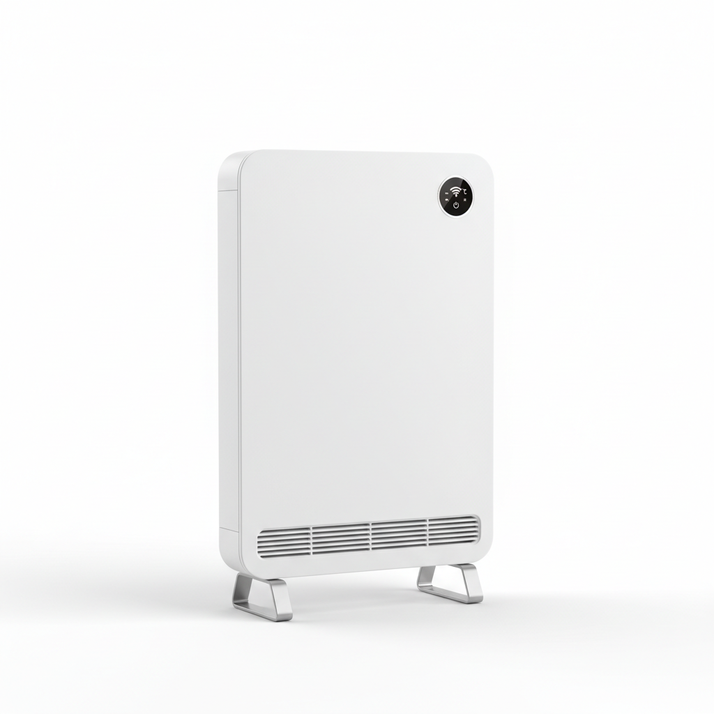 Slim portable smart radiator in matte white on white background