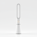 Sleek bladeless tower air purifier and cooler on white background