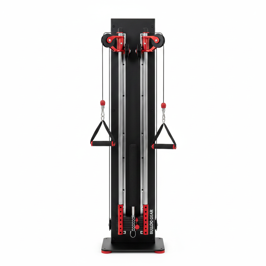 Slim flat-panel cable machine in matte black on white background