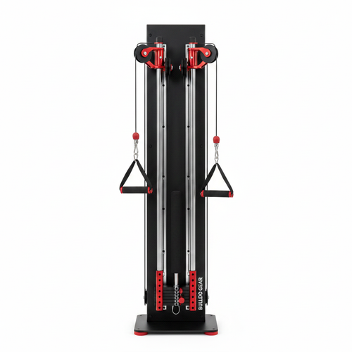 Slim flat-panel cable machine in matte black on white background