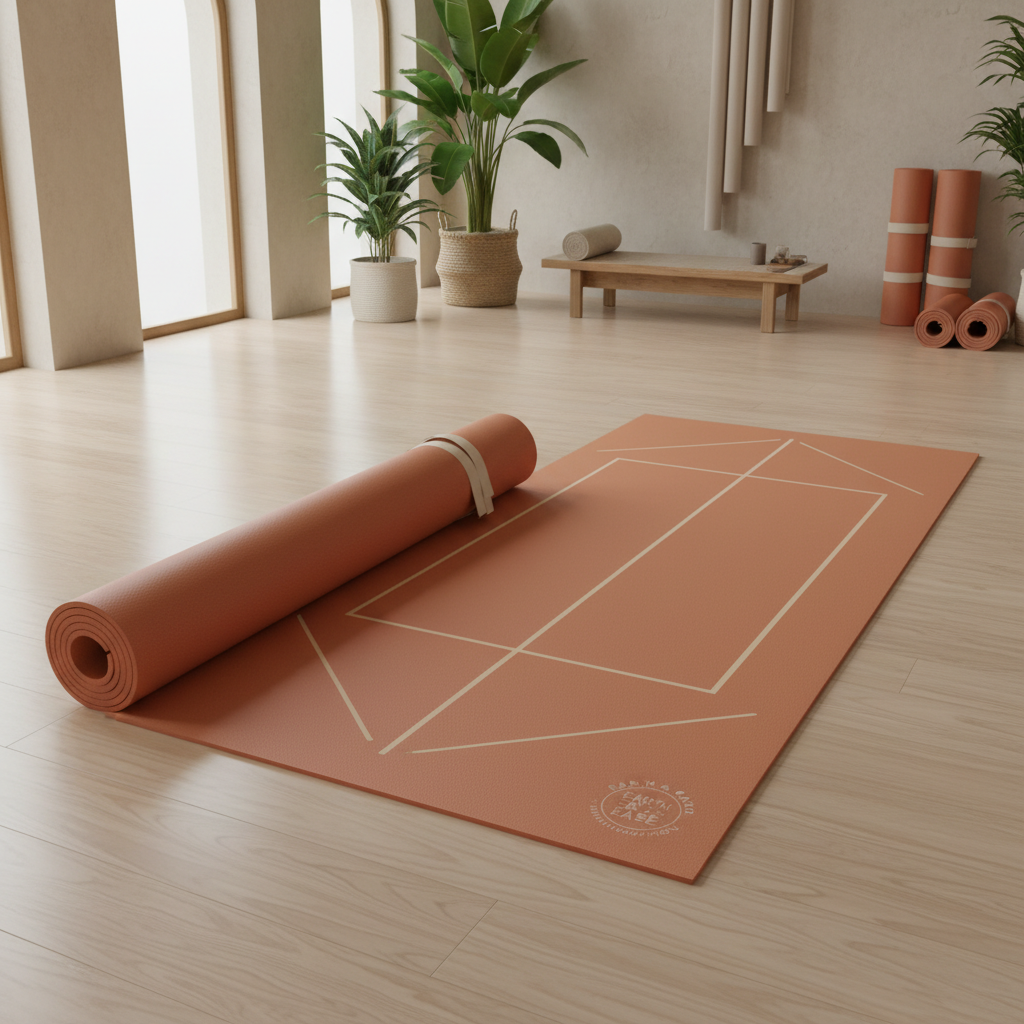 Natural rubber yoga mat rolled out in a luxury wellness studio