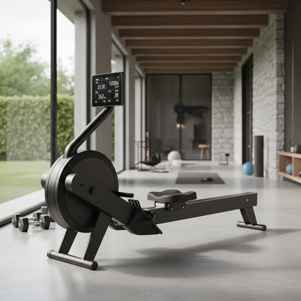 Premium foldable magnetic rowing machine in a luxury home gym