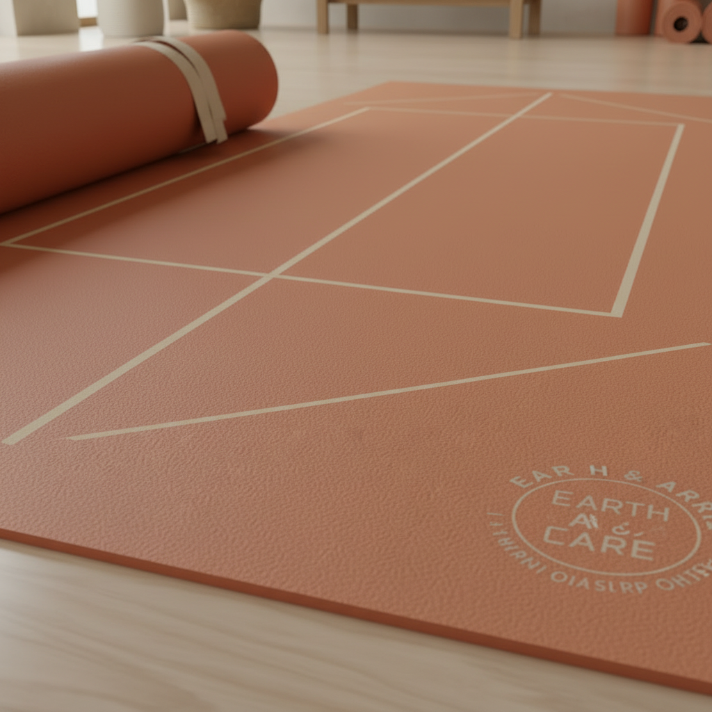 Close up of yoga mat alignment guides and non-slip textured surface